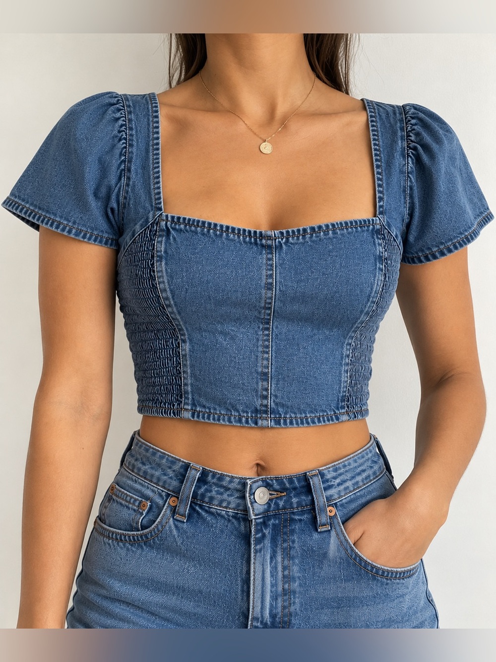 Levi's Dark Blue Denim Square-Neck Cropped Crop Top
